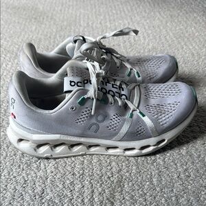 On Running Cloud Surfer Light Blue and Gray Athletic Shoes 8